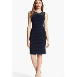 Adrianna Papell Navy Pleated with Lace Detail Special Occasion Dress, Size 8